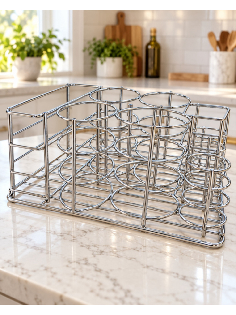 Chrome Wire Coffee Station Condiment Organizer Countertop Caddy